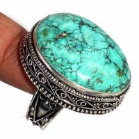 Tqa 612b bague chevaliere t60 14gr 25x30mm turquoise ethnique tibet achat vente bijou argent 925