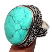 Tqa 614a bague chevaliere t59 15gr 25x30mm turquoise ethnique tibet achat vente bijou argent 925