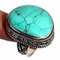 Tqa 614b bague chevaliere t59 15gr 25x30mm turquoise ethnique tibet achat vente bijou argent 925