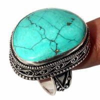 Tqa 614c bague chevaliere t59 15gr 25x30mm turquoise ethnique tibet achat vente bijou argent 925