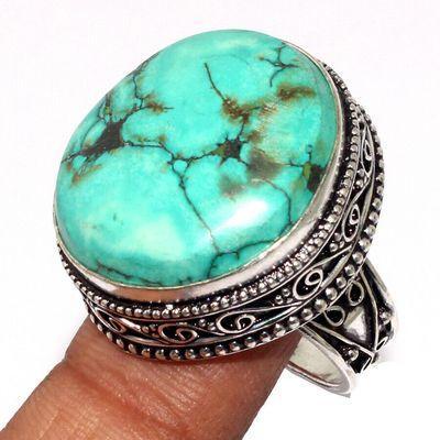 Tqa 616a bague chevaliere t58 14gr 25x20mm turquoise ethnique tibet achat vente bijou argent 925