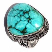 Tqa 617b bague chevaliere t58 15gr 25x20mm turquoise ethnique tibet achat vente bijou argent 925