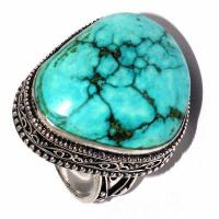 Tqa 617c bague chevaliere t58 15gr 25x20mm turquoise ethnique tibet achat vente bijou argent 925