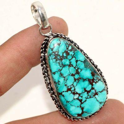 Tqa 622a pendentif pendant 50mm 15gr 20x40mm turquoise vente bijou ethnique argent 925