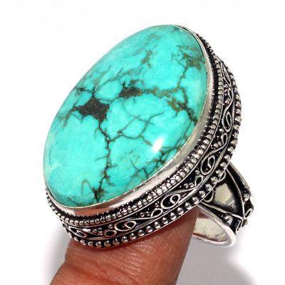 Tqa 624a bague chevaliere t59 15gr 20x20mm turquoise ethnique tibet achat vente bijou argent 925