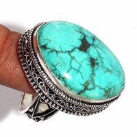 Tqa 624c bague chevaliere t59 15gr 20x20mm turquoise ethnique tibet achat vente bijou argent 925