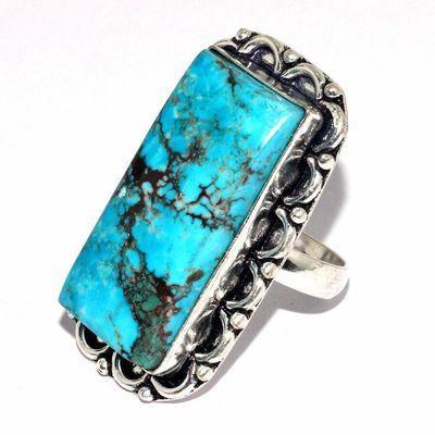 Tqa 626b bague chevaliere t54 13gr 15x20mm turquoise ethnique tibet achat vente bijou argent 925