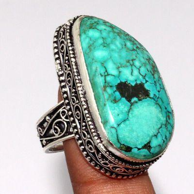 Tqa 628a bague chevaliere t59 14gr 18x32mm turquoise ethnique tibet achat vente bijou argent 925