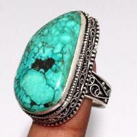 Tqa 628b bague chevaliere t59 14gr 18x32mm turquoise ethnique tibet achat vente bijou argent 925