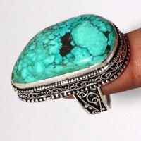 Tqa 628c bague chevaliere t59 14gr 18x32mm turquoise ethnique tibet achat vente bijou argent 925