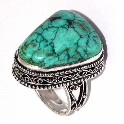 Tqa 629c bague chevaliere t60 15gr 20x28mm turquoise ethnique tibet achat vente bijou argent 925