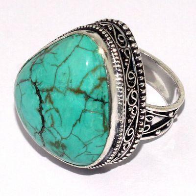 Tqa 630a bague chevaliere t60 14gr 25x25mm turquoise ethnique tibet achat vente bijou argent 925