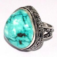 Tqa 631a bague chevaliere t59 16gr 25x25mm turquoise ethnique tibet achat vente bijou argent 925