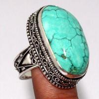 Tqa 633a bague chevaliere t59 14gr 18x30mm turquoise ethnique tibet achat vente bijou argent 925