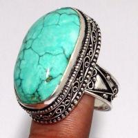 Tqa 633b bague chevaliere t59 14gr 18x30mm turquoise ethnique tibet achat vente bijou argent 925