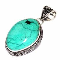 Tqa 637b pendentif pendant 50mm 18gr 25x35mm turquoise vente bijou ethnique argent 926