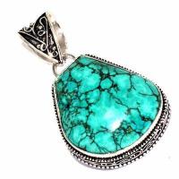 Tqa 639b pendentif pendant 50mm 14gr 25x30mm turquoise vente bijou ethnique argent 925