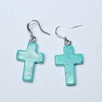 Tqa 700b boucles oreilles croix chretienne turquoise 18x25mm crucifix 1