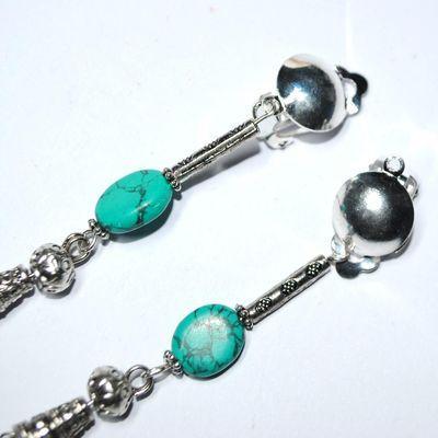 Tqa 704a boucles oreilles clips orientales berberes turquoise 10x8mm argent 925 1