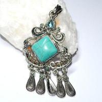 Tqa 705b pendentif pendant orientales berberes turquoise 18x18mm argent 925 1