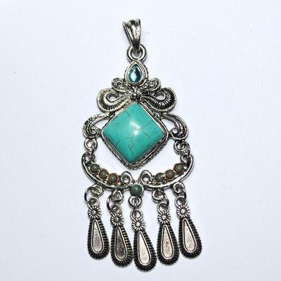 Tqa 705d pendentif pendant orientales berberes turquoise 18x18mm argent 925 1